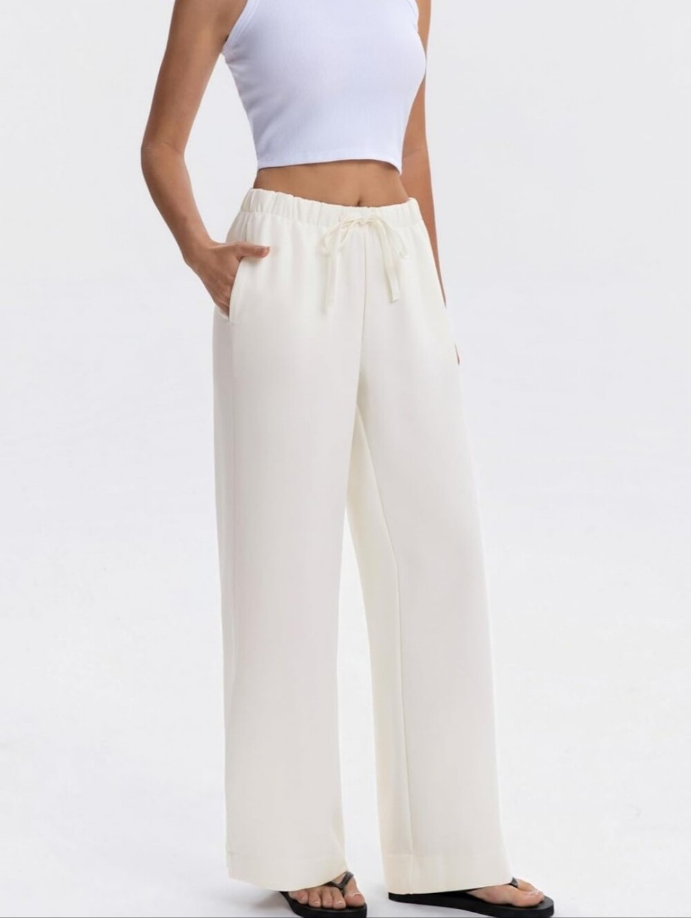 NWT Wide Leg Crepe Pants | Size Small | Off-White 29" Inseam - Picture 2 of 3